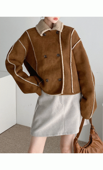 신상) 더블버튼 덤블 숏무스탕 자켓(44-66) 양털 스웨이드